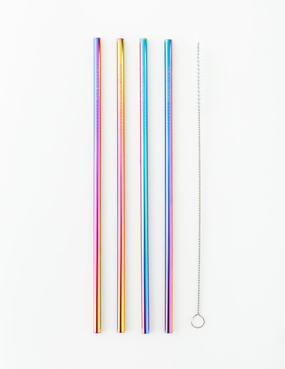 Deluxe Gold and Rainbow Metal Straws 14 Pc Set — STRAWTOPIA